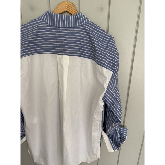 Mint Velvet Blouse L Large Blue Stripe Contrast Classic Button Front Shirt - Picture 4 of 5